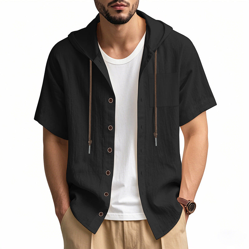 Street-Wave Men Linen Blend Hoodie Shirt Breathable