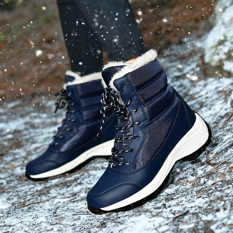 Street Wave High Top Boots With Plush Faux Fur Lining Lace Up For Stylish Women Winter Warmth