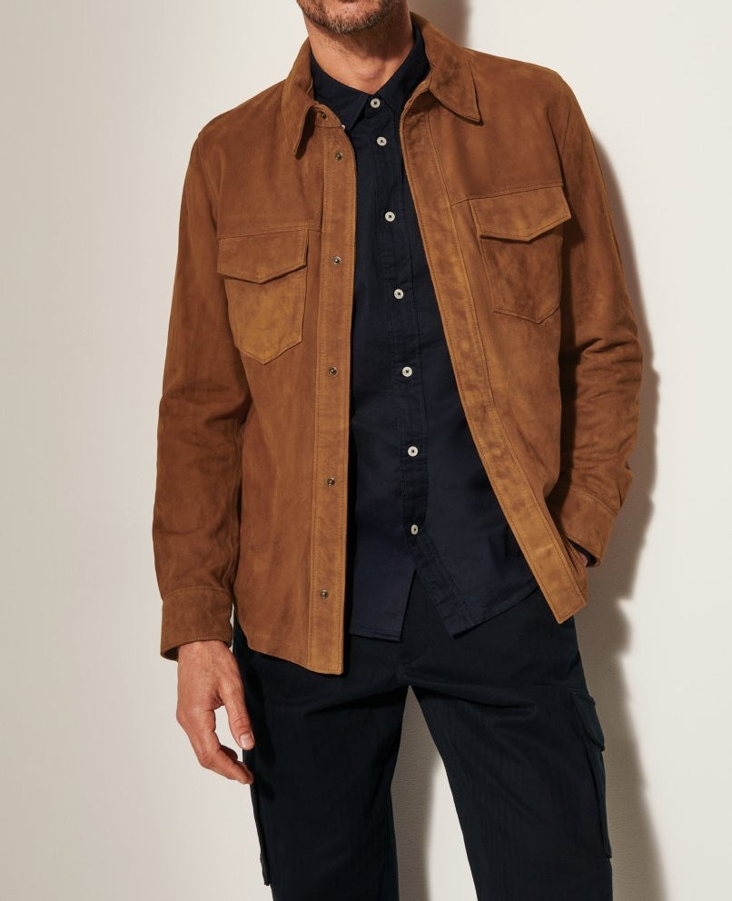 Street Wave Men's Suede Jacket With Two Patch Pockets Modern Fit For Stylish Everyday Wear