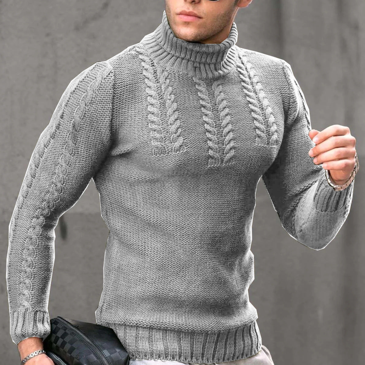 Street-Wave Men's Stand Collar Cable Knit Sweater for Modern Warmth and Everyday Comfort