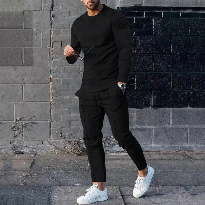 Street-Wave Men's Sporty Long Sleeve Shirt and Chino Joggers Set for Active Men All Day Comfort