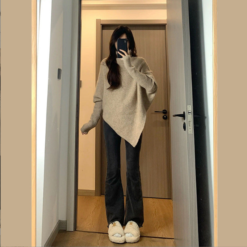 Street Wave Womens Asymmetric Knit Pullover In Oversized Cozy Fit For Modern Wardrobe