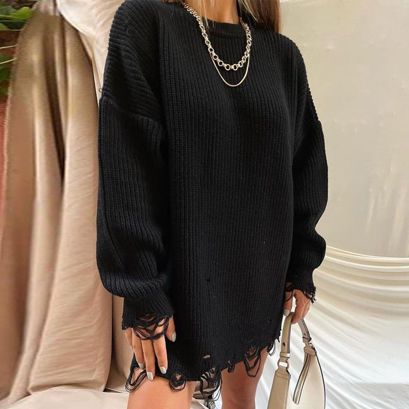 Street-wave Oversized Knit Dress For Women Cozy Breathable Comfort For Everyday Streetwear