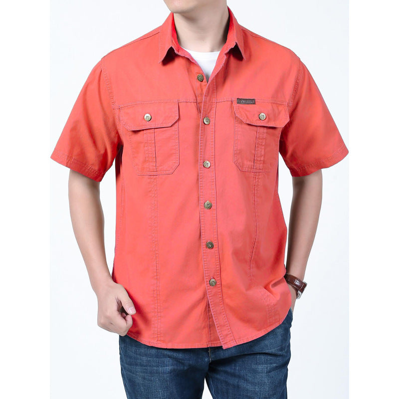 Street-Wave Men's Short Sleeve Cotton Blend Shirt With Chest Pockets And Relaxed Fit