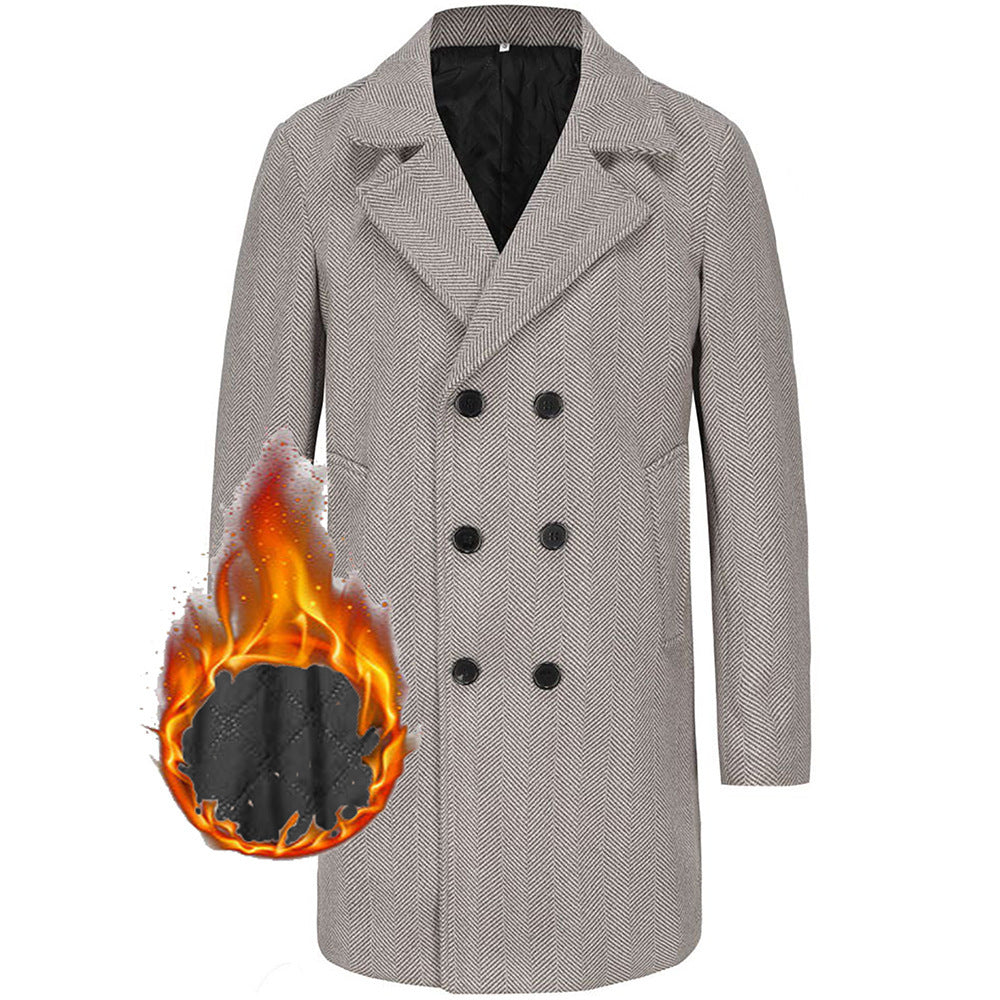 Street-wave Men's Herringbone Double-Breasted Coat Elegant Winter Overcoat for Modern Men