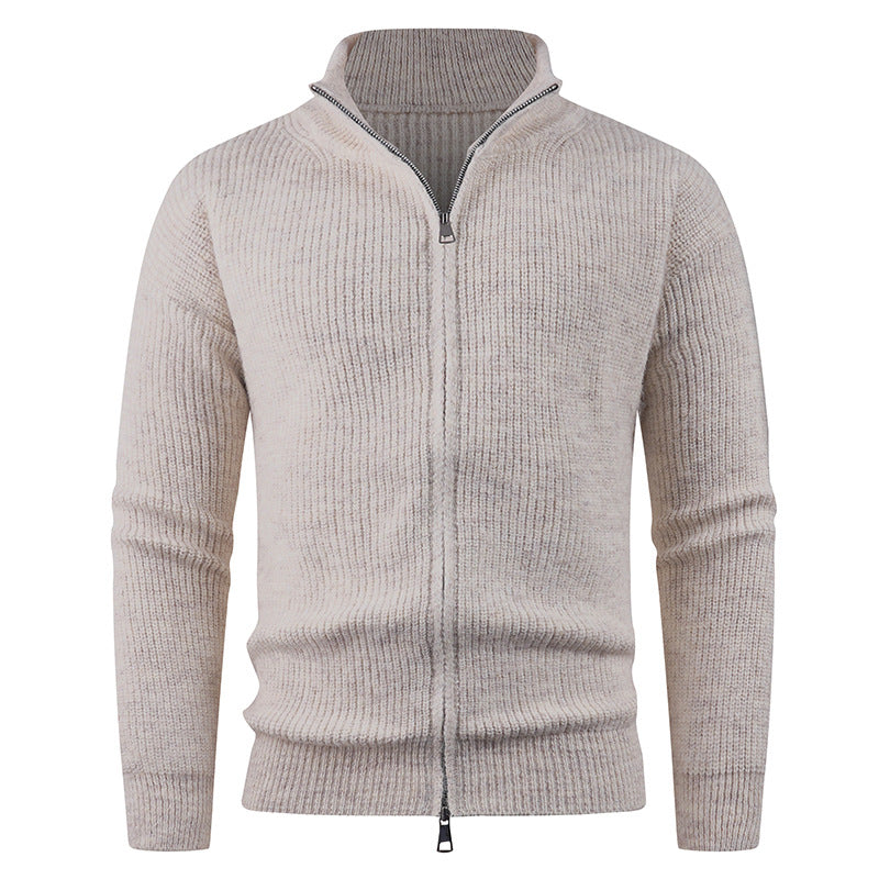 Street-Wave Men's Zip Front Knit Sweater With Textured Pattern For Modern City Gentlemen