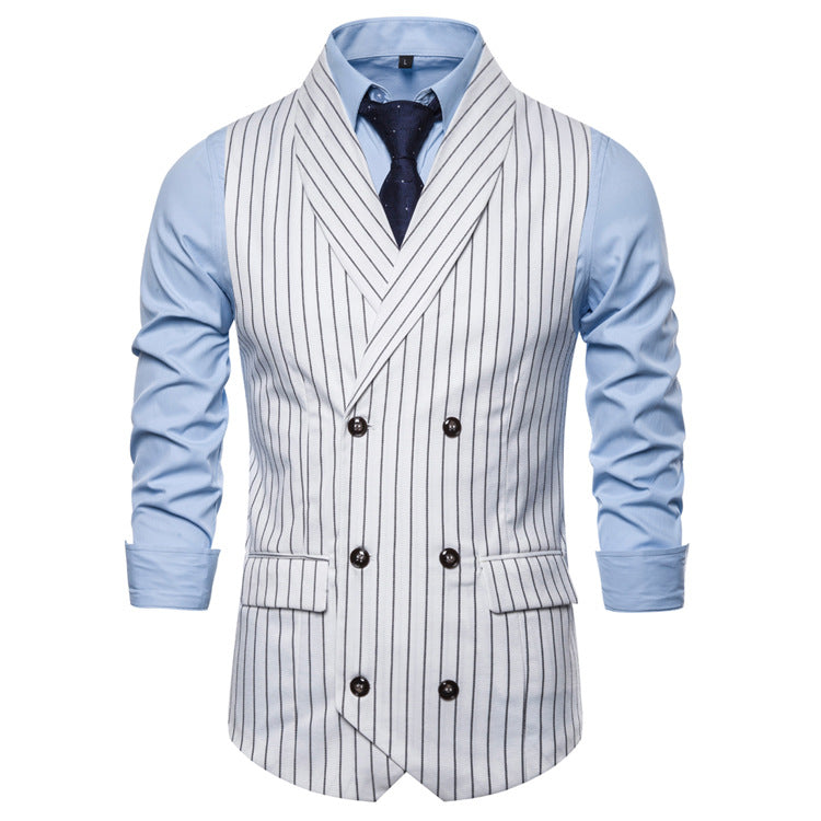 Street-wave Mens Elegant Pinstripe Suit Waistcoat Double Breasted Formal Vest For Dressy Occasions
