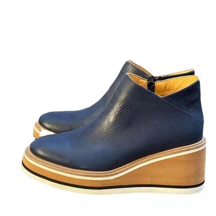Street-wave Women Wedge Heel Ankle Boots Premium Leather Upper Zip Closure Comfortable All Day