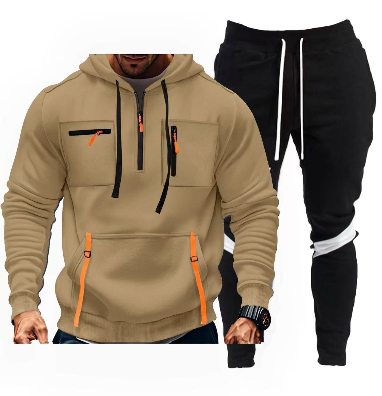 Street-wave Men's Athletic Hoodie And Jogger Set With Neon Zippers For Active Lifestyles