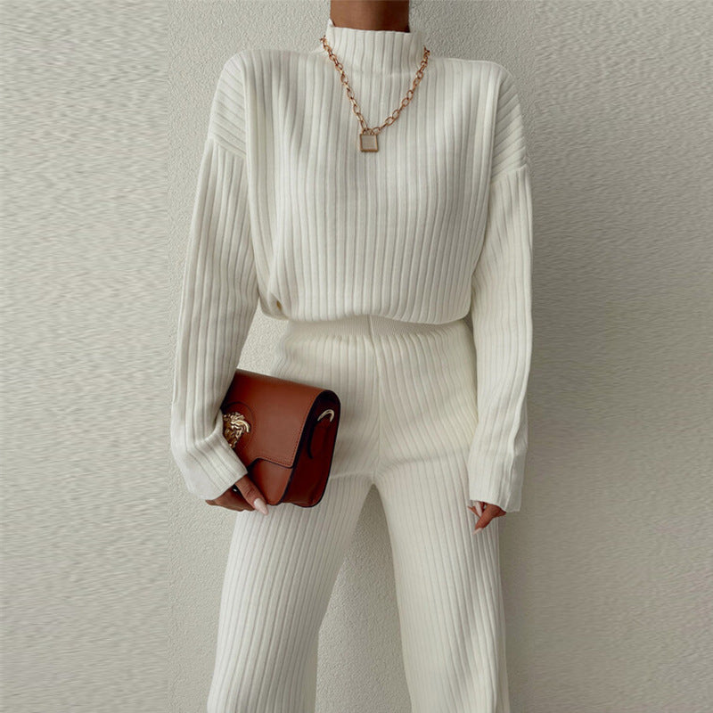 Nordic-Flair Women Ribbed Knit Set Cozy Relaxed Fit Two Piece