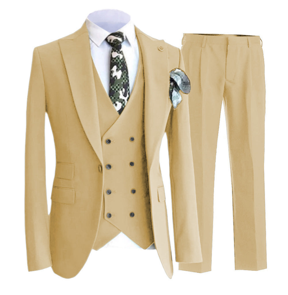 Men's Slim Fit Double Breasted Vest Set with Peak Lapel for Formal Suit Jacket and Pants
