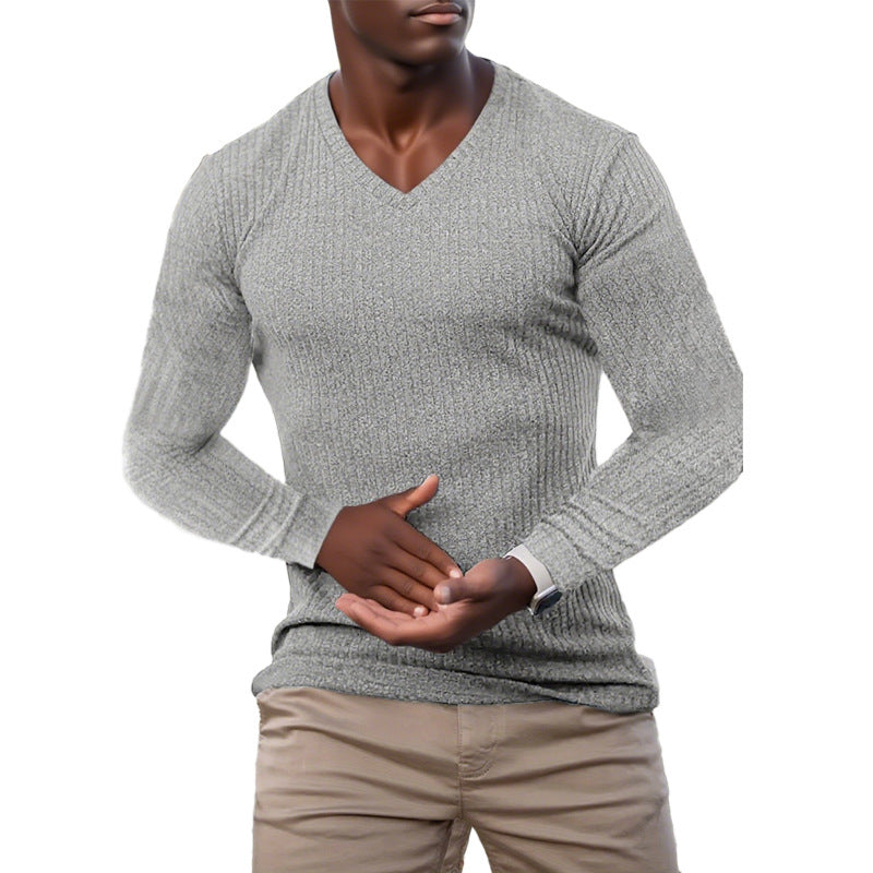 Street-Wave Mens Elegant V Neck Knit Sweater In Structured Knit Fabric For Smart Casual