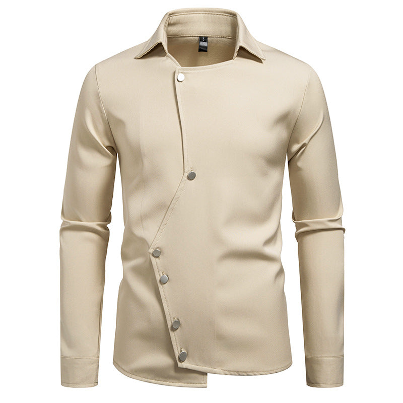 Street Wave Men Innovative Long Sleeve Shirt With Asymmetric Button Closure For Modern Style