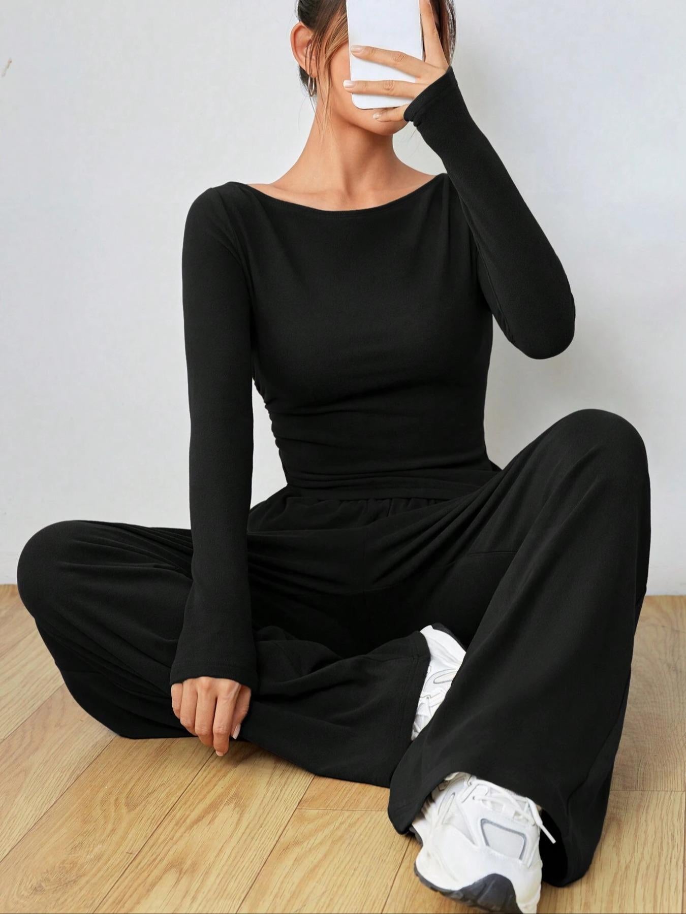 Streetwave Olive Green Women Lounge Set Ultra Cozy Long Sleeve Top Wide Leg Pants For Stylish Comfort