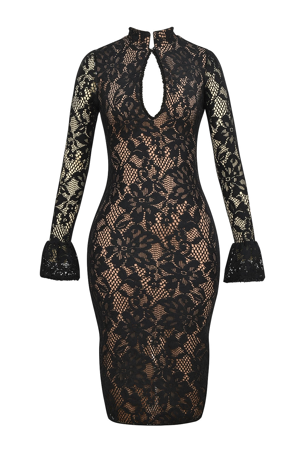 Street Wave Lace Dress For Women With High Neck And Voluminous Sleeves Elegant Evening Attire