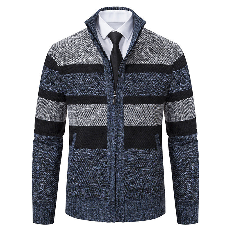 Streetwave Mens Striped Cardigan With High Collar For Warmth And All Day Comfort In A Cozy Knit