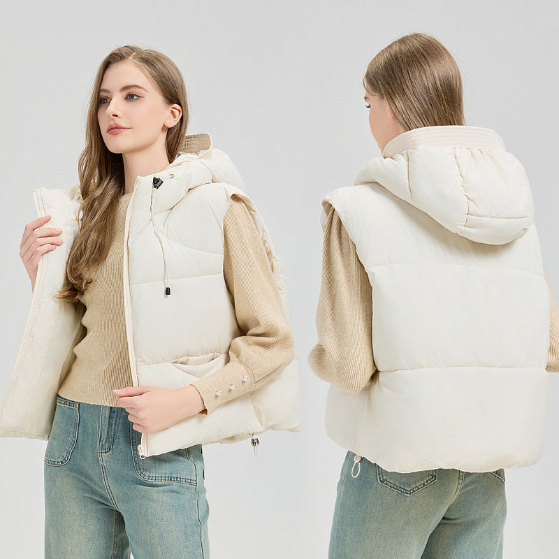Street-Wave Women's Quilted Vest With Removable Hood For All-Season Warmth And Side Pockets