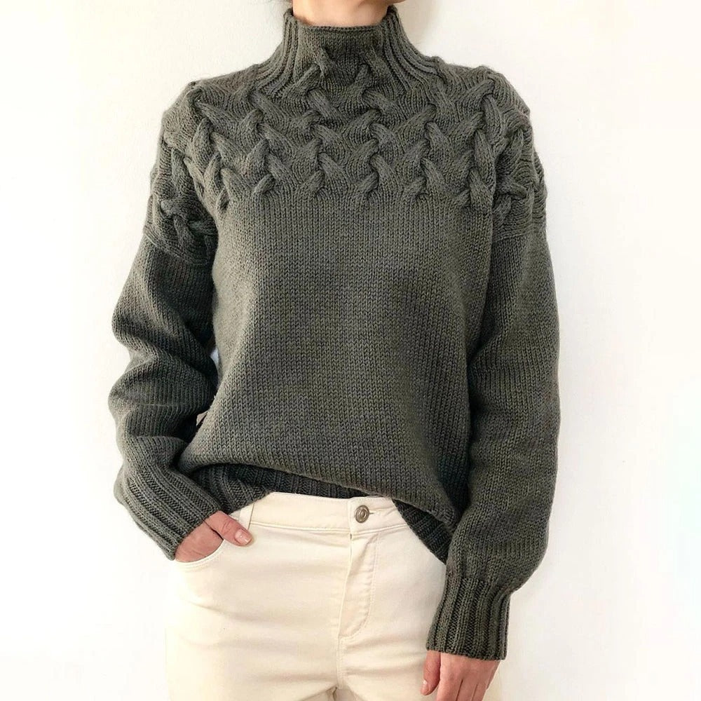 Street-wave Women's Cable Knit Sweater With High Neck, Cozy Warmth And Trendy Design