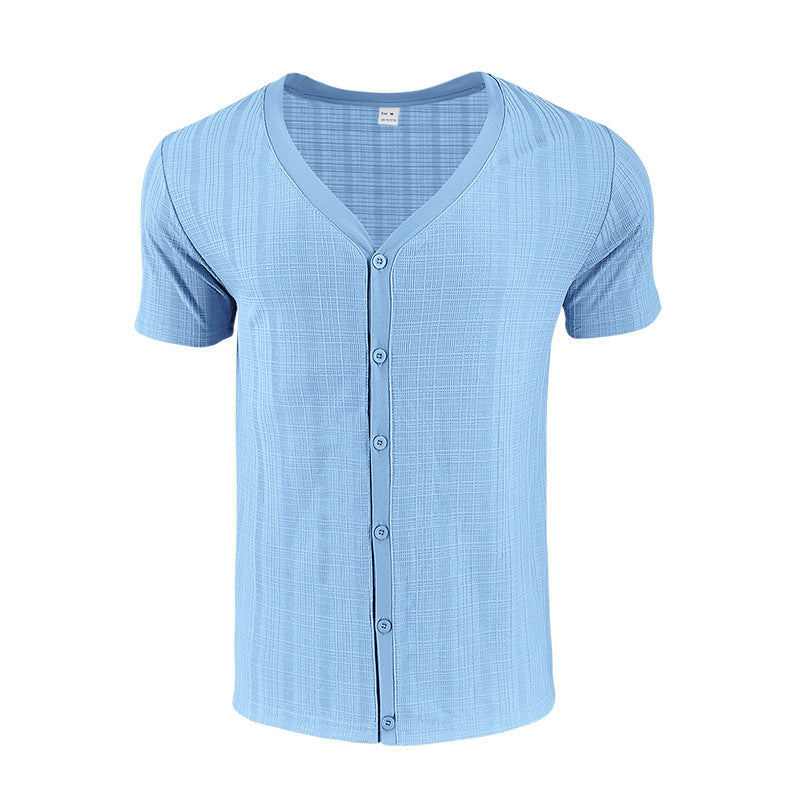 Street Wave Men's Short Sleeve Shirt With Structured Knit Texture For Effortless Casual Comfort