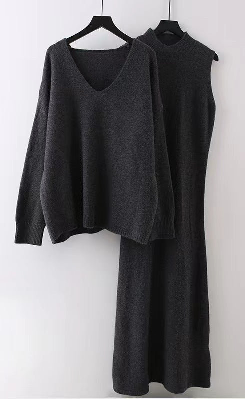 Street-wave Women's Knit Dress With Oversized Top And Elegant Midi Skirt For Modern Women