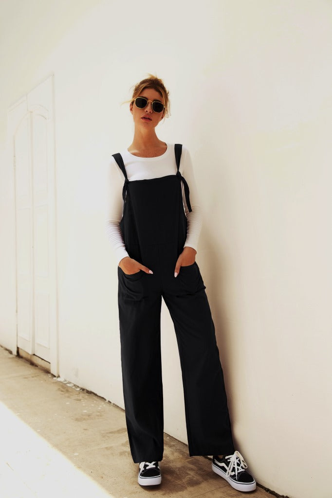 Street-wave Women Wide-Leg Jumpsuit With Pockets Casual Everyday Comfort For Stylish City Adventures