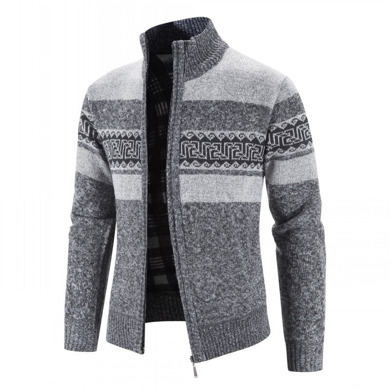 Mens Cardigan With High Collar Patterned Knit Streetwave For Stylish Men Cozy Warmth And Wind Protection