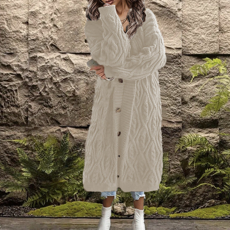 Street-Wave Women's Cable Knit Coat With Intricate Cable Pattern Elegant Winter Outerwear For Fashionable Women