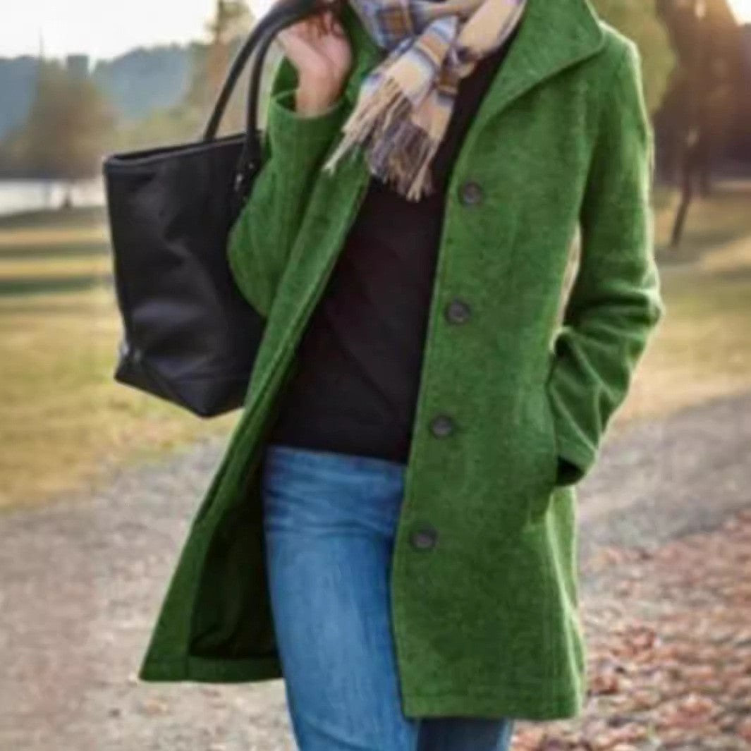 Street-Wave Wool Coat For Women Elegant Transitional Outerwear With Modern Button Details