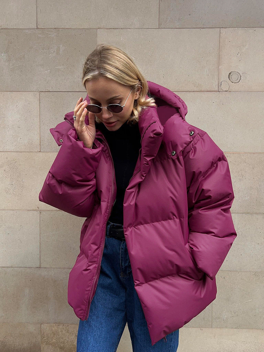 Street-wave Women Puffer Jacket With High Collar And Oversized Fit For Warmth And Style
