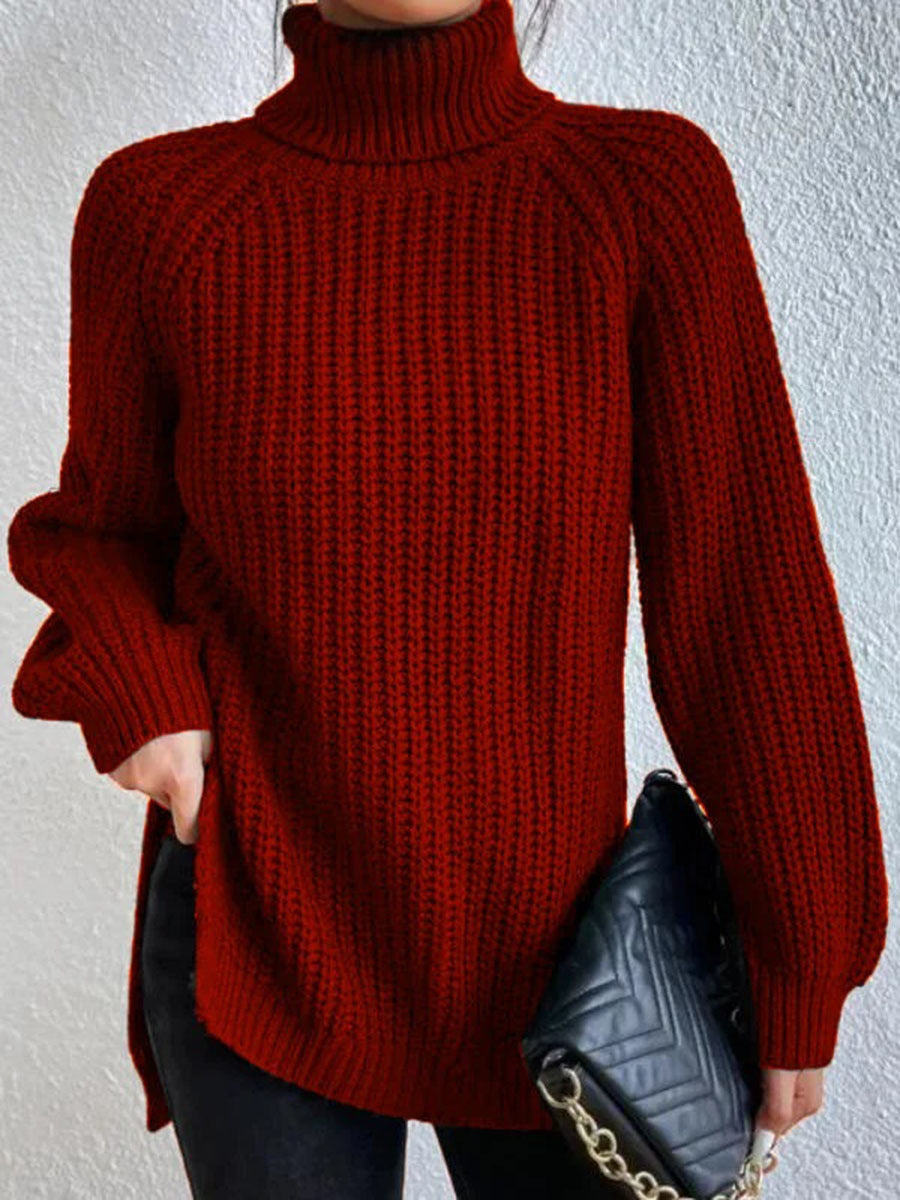 Street Wave Turtleneck Knit Sweater For Women Flattering Fit Cozy Chunky Knit Top