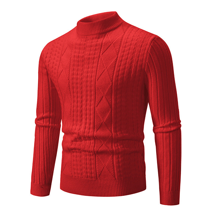 Street Wave Mens Chunky Knit Sweater With Modern Cable Pattern And High Collar Breathable Wool