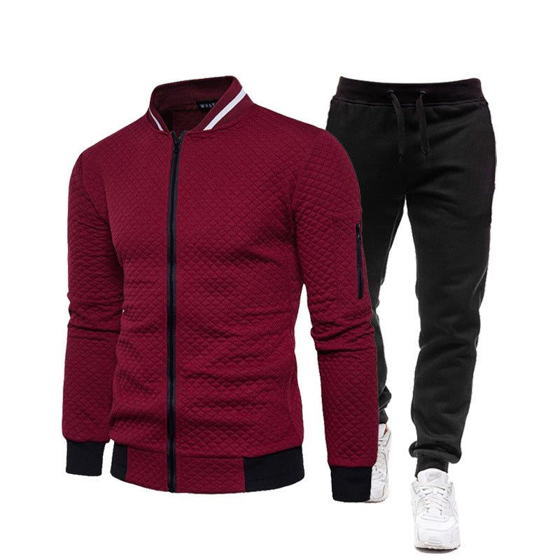 Street-Wave Men's Quilted Track Jacket With Stand Collar And Jogger Set Great For Gym And Everyday Wear