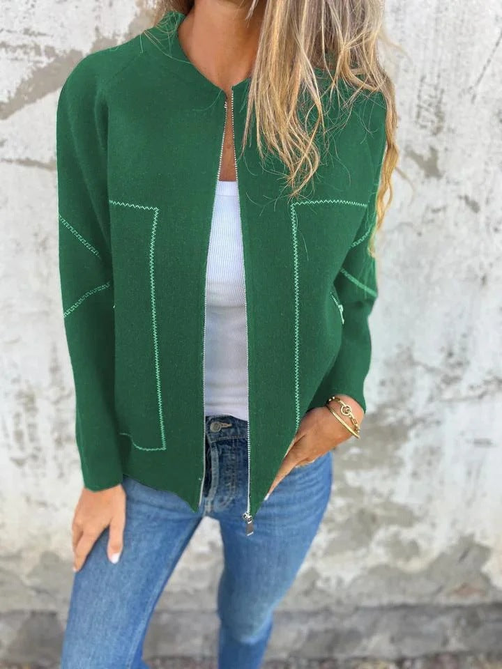 Street-wave Womens Cardigan With Elegant Zipper Details And Fine Knit Structure For Fashionable Women
