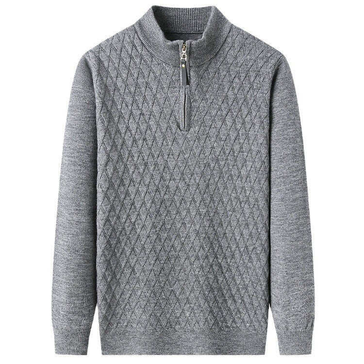 Mens Diamond Pattern Knit Pullover Zip Neck Street-Wave Classic Warmth For Men Cozy Knitwear