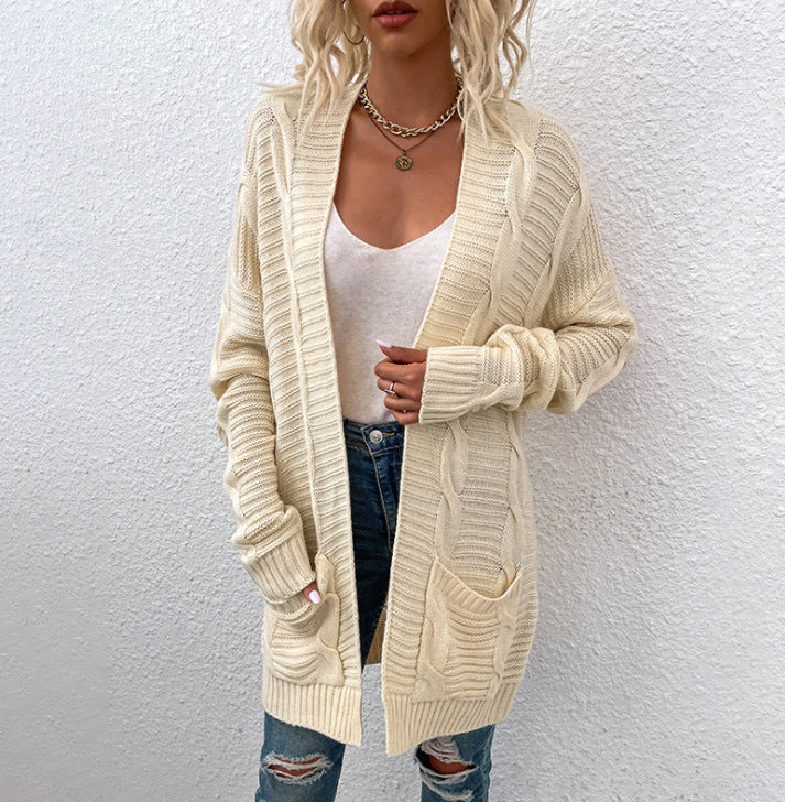 Chunky Knit Cardigan For Women Street Wave Cozy Structured Design With Large Pockets