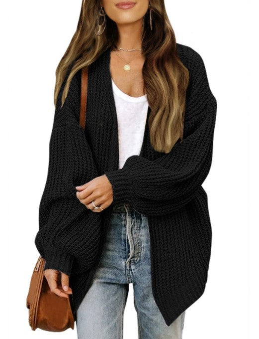 Street-wave Women's Chunky Knit Cardigan With Drop Shoulders For Cozy Casual Everyday Wear