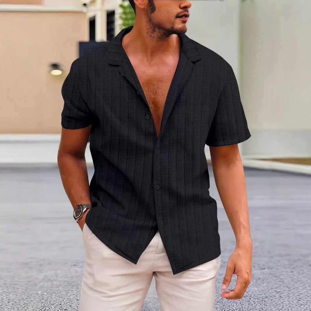 Street-Wave Men's Short Sleeve Shirt Cotton Linen Blend - Classic Fit - Button Closure