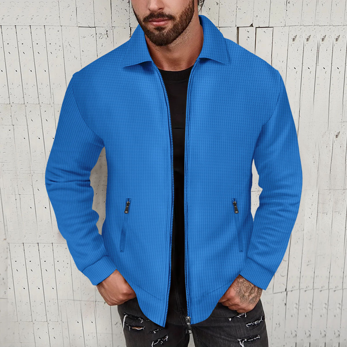 Street-Wave Men's Casual Zip Jacket With Structured Design And Handy Pockets For Everyday Wear