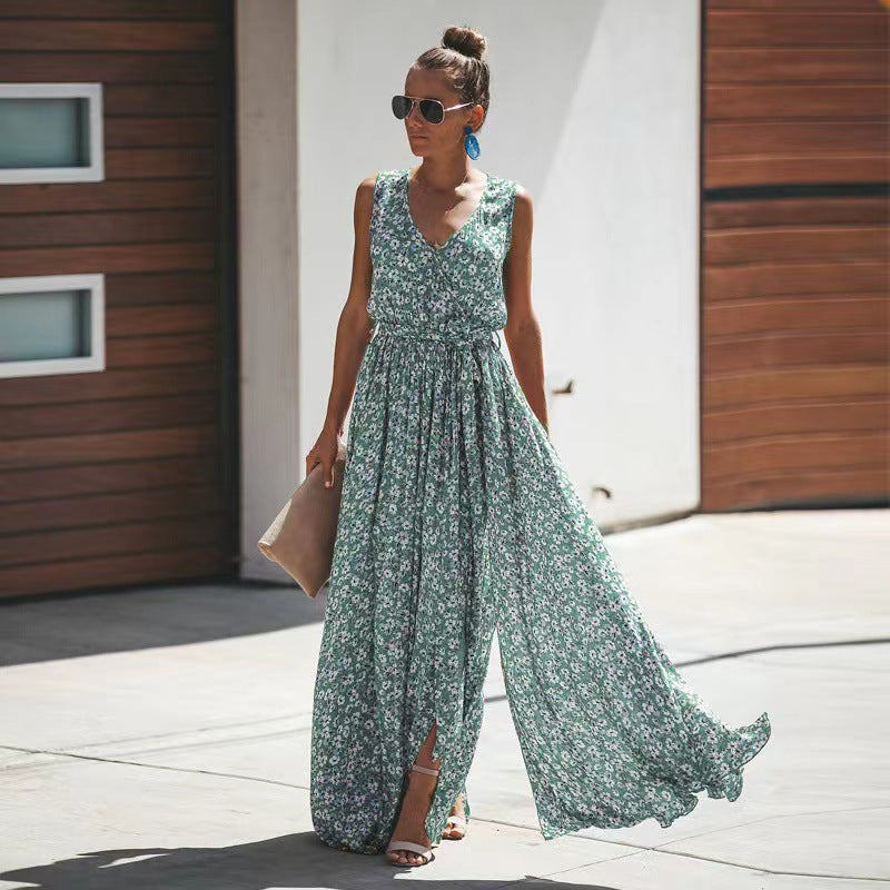 Street-Wave Women's Maxi Dress Sleeveless Breathable Floral
