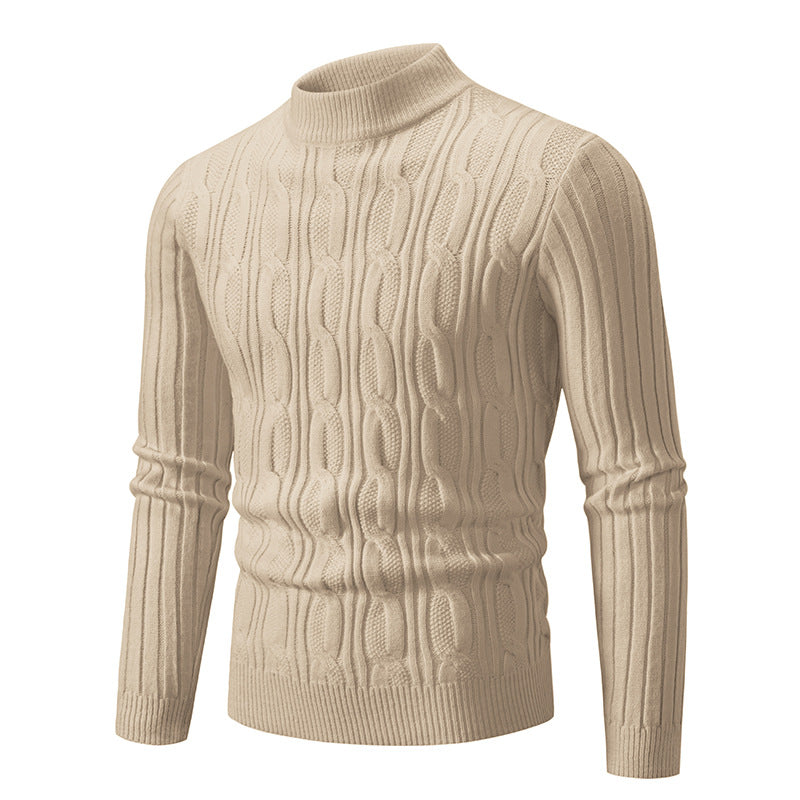 Street Wave Mens Cable Knit Pullover With High Collar For Smart Casual Everyday Wear