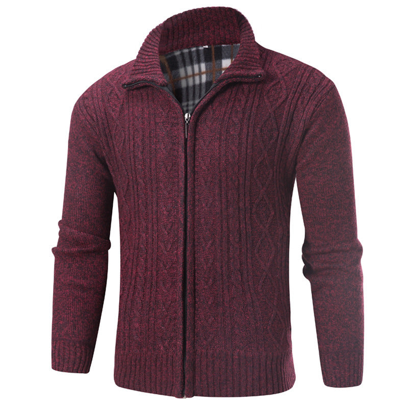 Street-wave Mens Zip Knit Sweater With Stand Collar Cozy Warmth Modern Everyday Wear