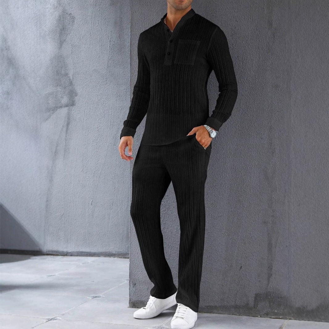 Men's Two Piece White Ribbed Set With Shirt And Pants Slim Fit Light And Breathable