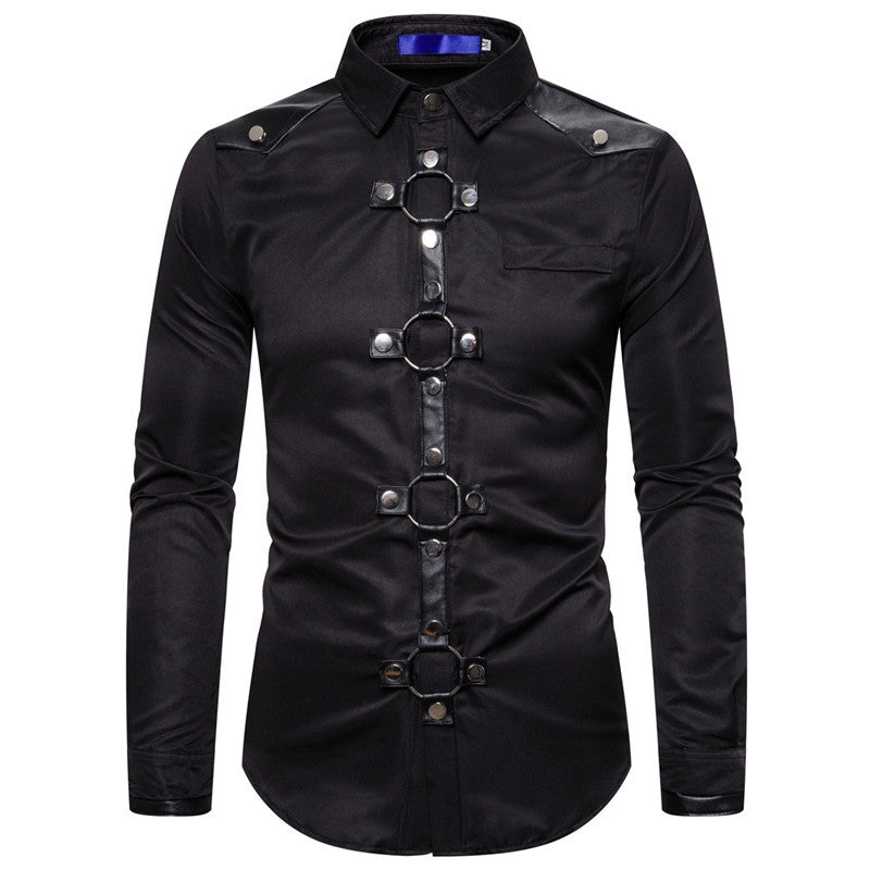 Street Wave Men's Designer Shirt With Front Ring Buckle Closure And Contrasting Trim