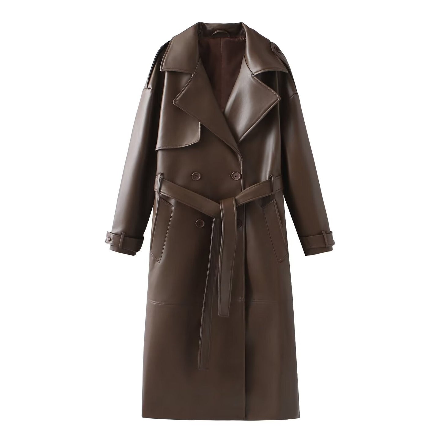 Faux Leather Trench Coat For Women By Street-Wave With Modern Cut And Practical Pockets