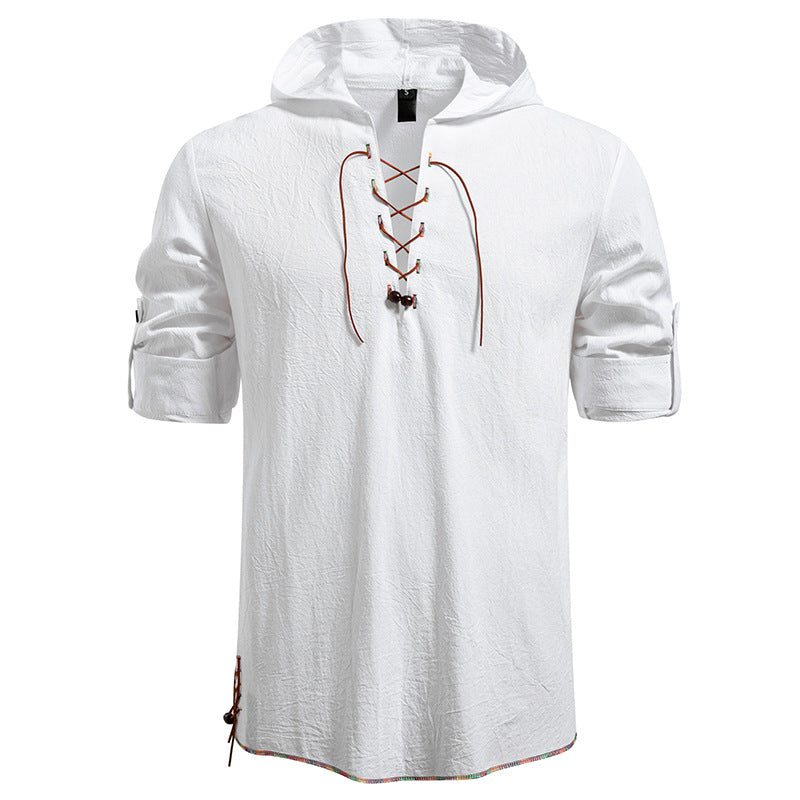 Streetwave Mens Hooded Blouse With Unique Lace Up Front For Modern Casual Streetwear Fans