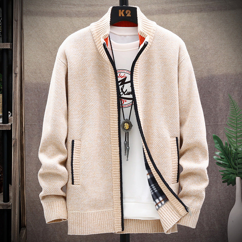Streetwave Mens Knit Cardigan With Stand Collar And Pockets For Casual Smart Look