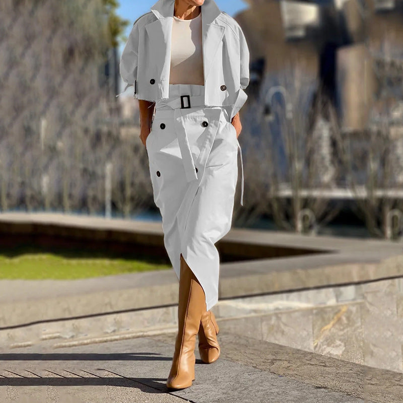 Street-Wave Womens Jacket And Skirt Set Elegant Trench Style With Breathable Comfort For Everyday Wear
