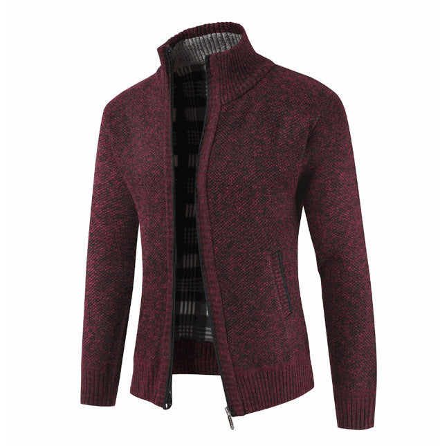 Street-Wave Men's Knit Cardigan With High Collar And Side Pockets For Modern Warmth