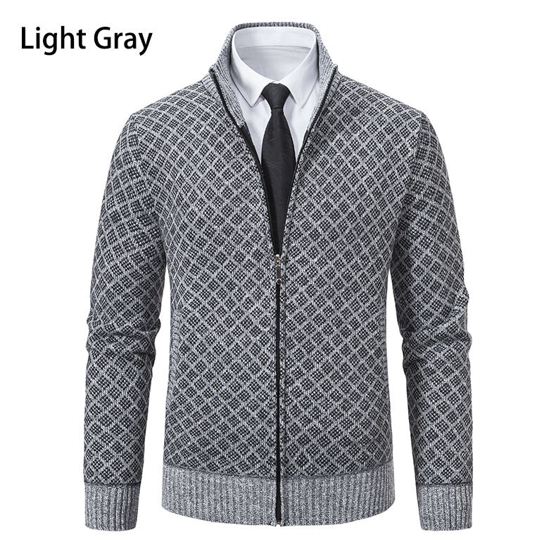 Mens Zip Up Cardigan With Diamond Knit Pattern By Street Wave For Modern Casual Looks