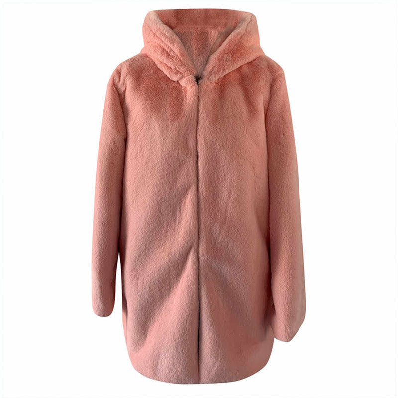 Street Wave Women Faux Fur Hoodie Jacket With Decorative Cut For Ultra Cozy Warmth